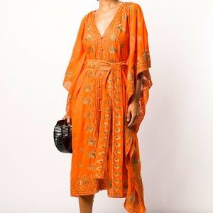 Alice + Olivia Marva Embroidered Belted Maxi Caftan size Small NEW WITH TAGS